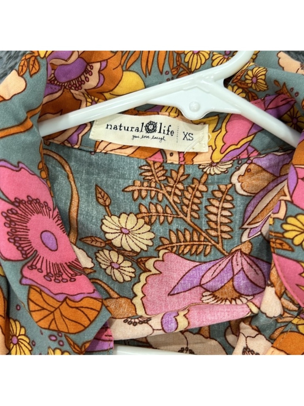 Natural Life Twiggy Vibrant Floral Button-Up Tunic Shirt Dress Pink & Mustard - Picture 5 of 14
